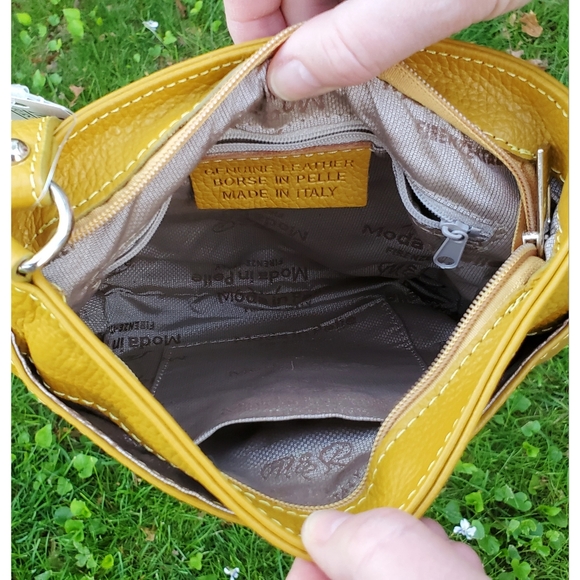 Mustard Yellow Pebbled Leather Small Crossbody Bag - Picture 3 of 11